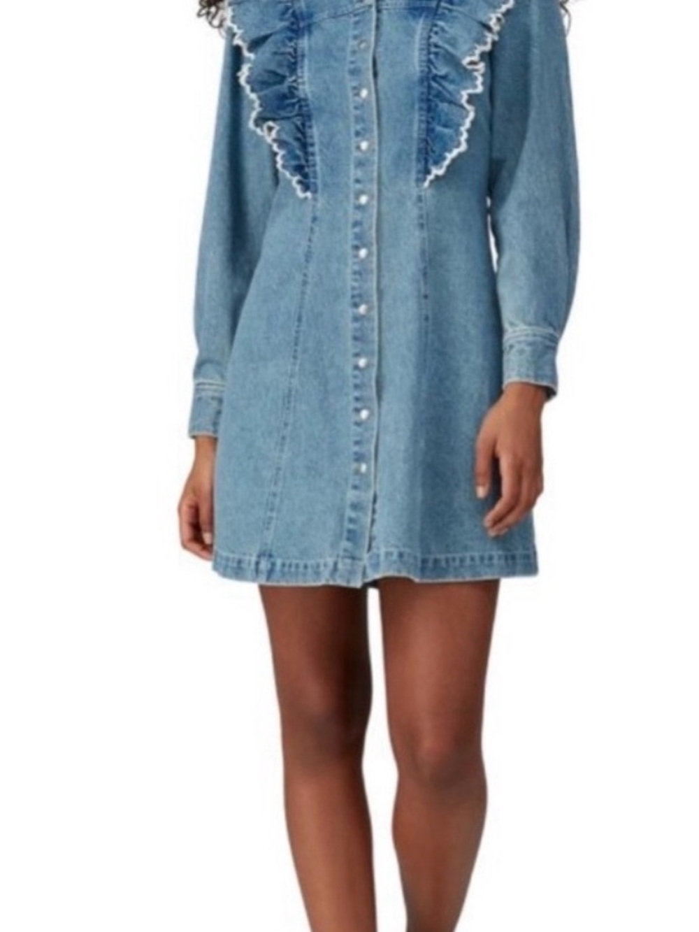 Sea New York Light Blue Denim Ruffle Front Mini Dress size 6